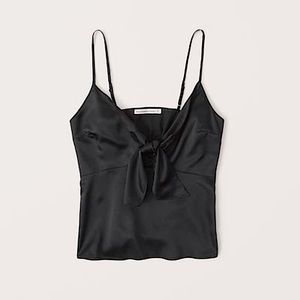 NWT Abercrombie & Fitch Black Satin Tie Front Tank Top | Size S